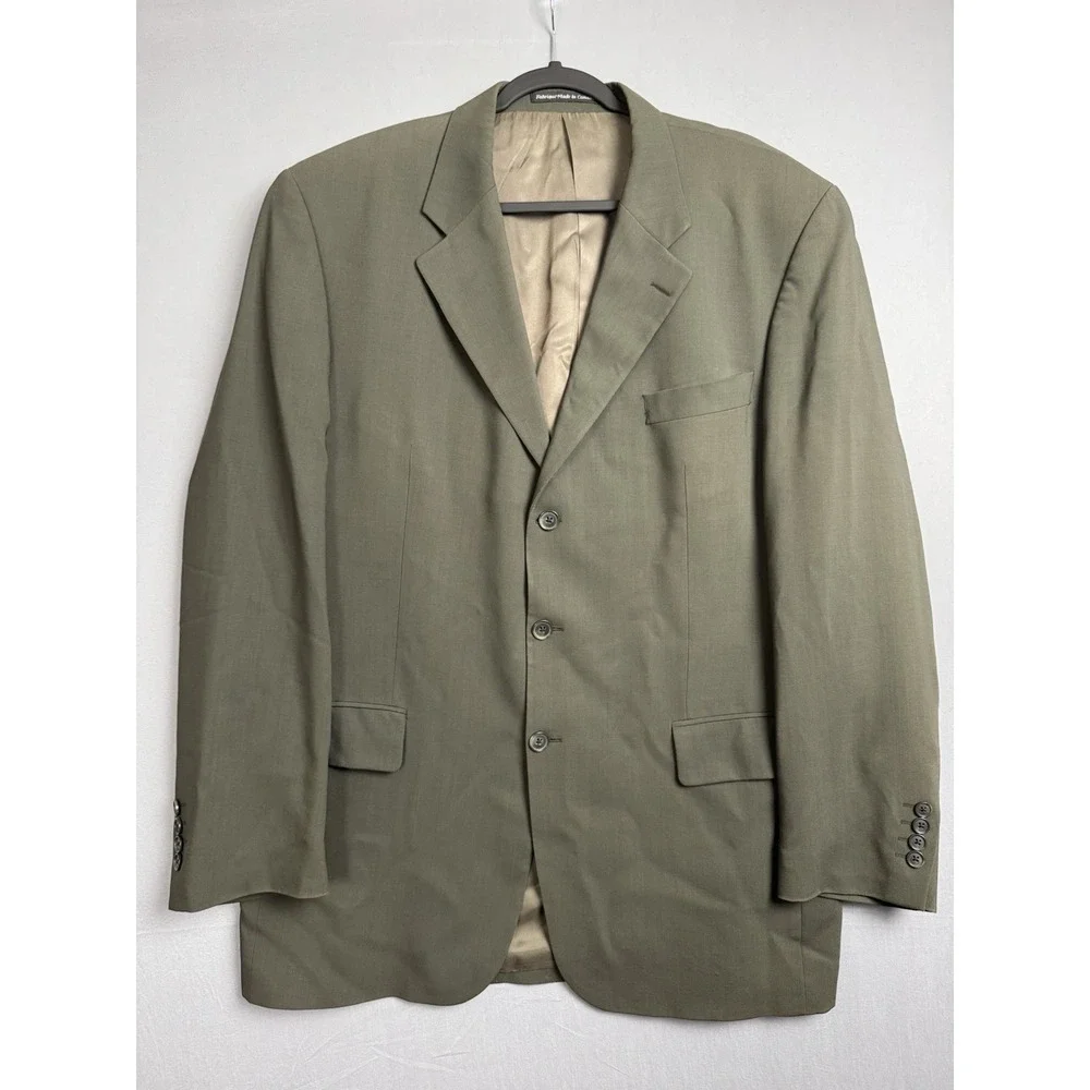 S Cohen Army Green 100% Wool Blazer Mens‎ 44T Tall Performance Suit Sport Coat